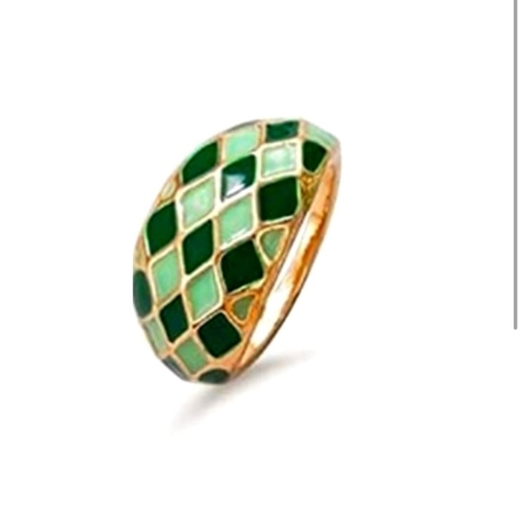 Y2K Style Chunky Checkerboard Ring Green & Gold Y2K Rings Great For Stacking! - Picture 4 of 4